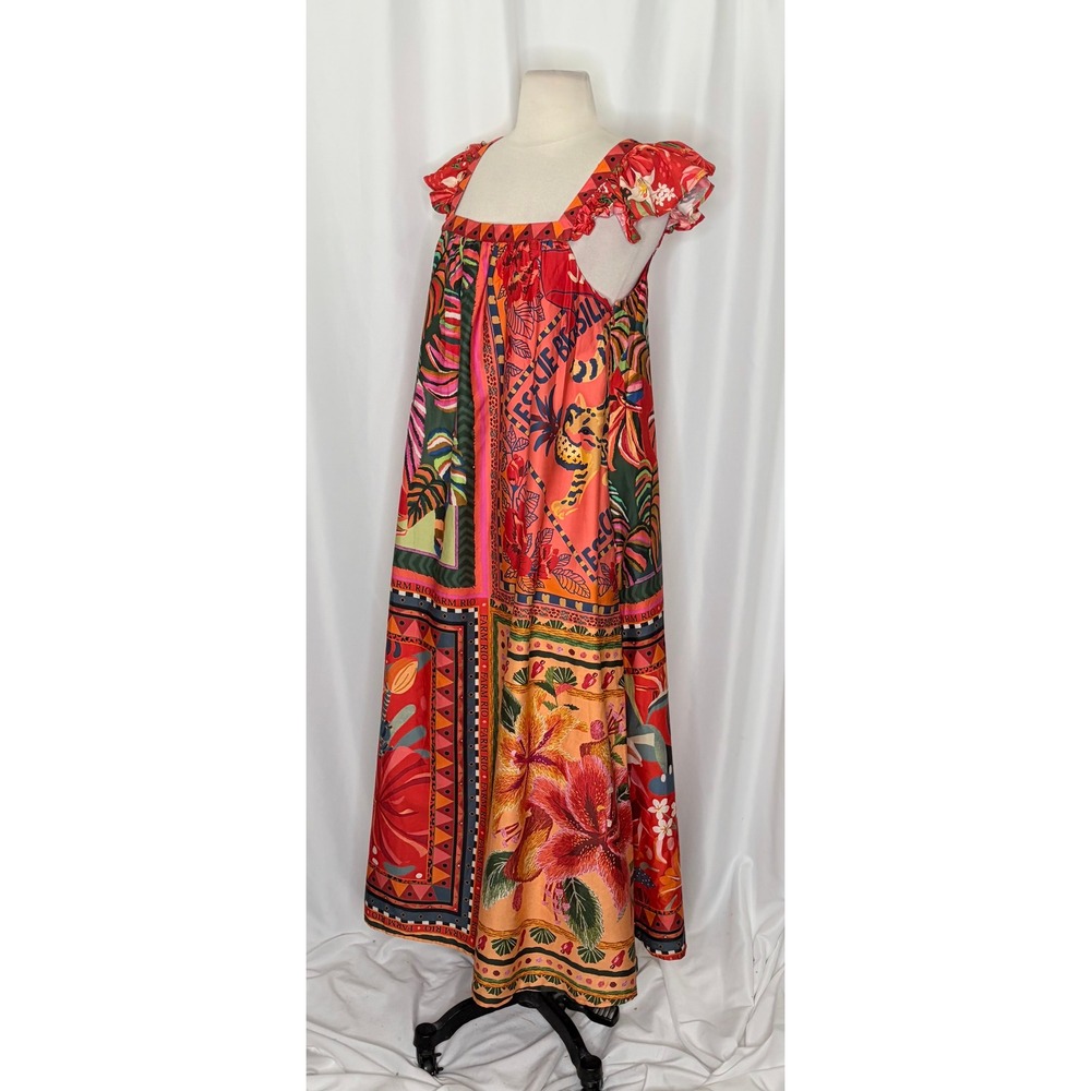Anthropologie FARM RIO Mosaic Midi Dress Cotton Pockets Colorful Tropical Medium - Picture 7 of 15